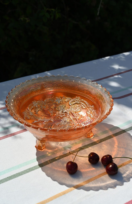 Large Scalloped Windmill Carnival Glass Footed Bowl