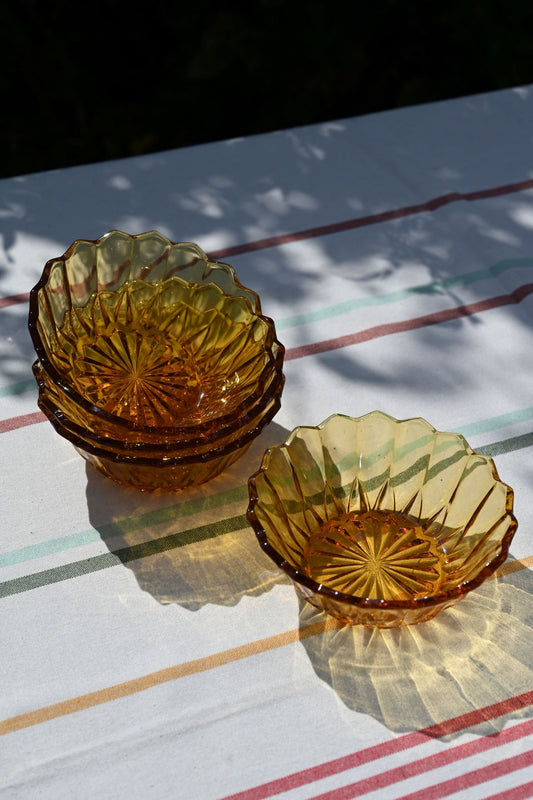Set of Four Mustard Yellow Glass Dessert Bowls