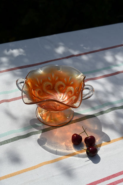 Ruffled Carnival Glass Bowl with Handles