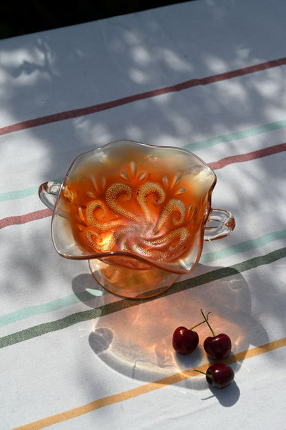 Ruffled Carnival Glass Bowl with Handles
