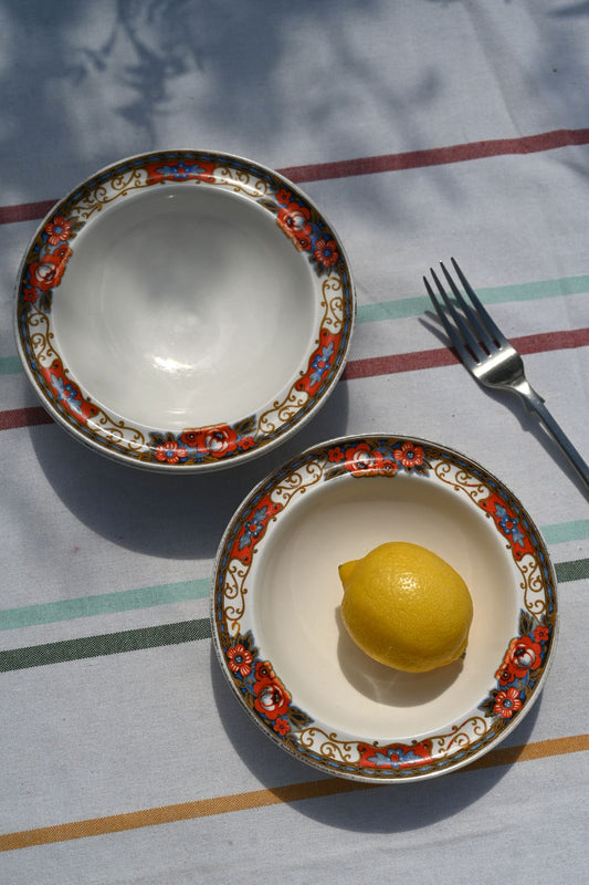 Set of Four Orange Poppy Floral Plates
