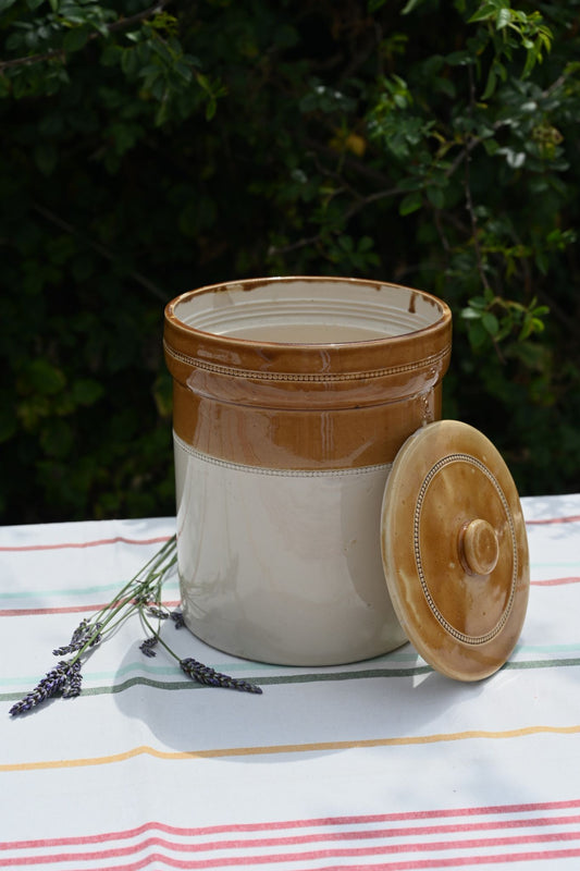 Vintage Extra Large Rustic Mustard Lidded Pot
