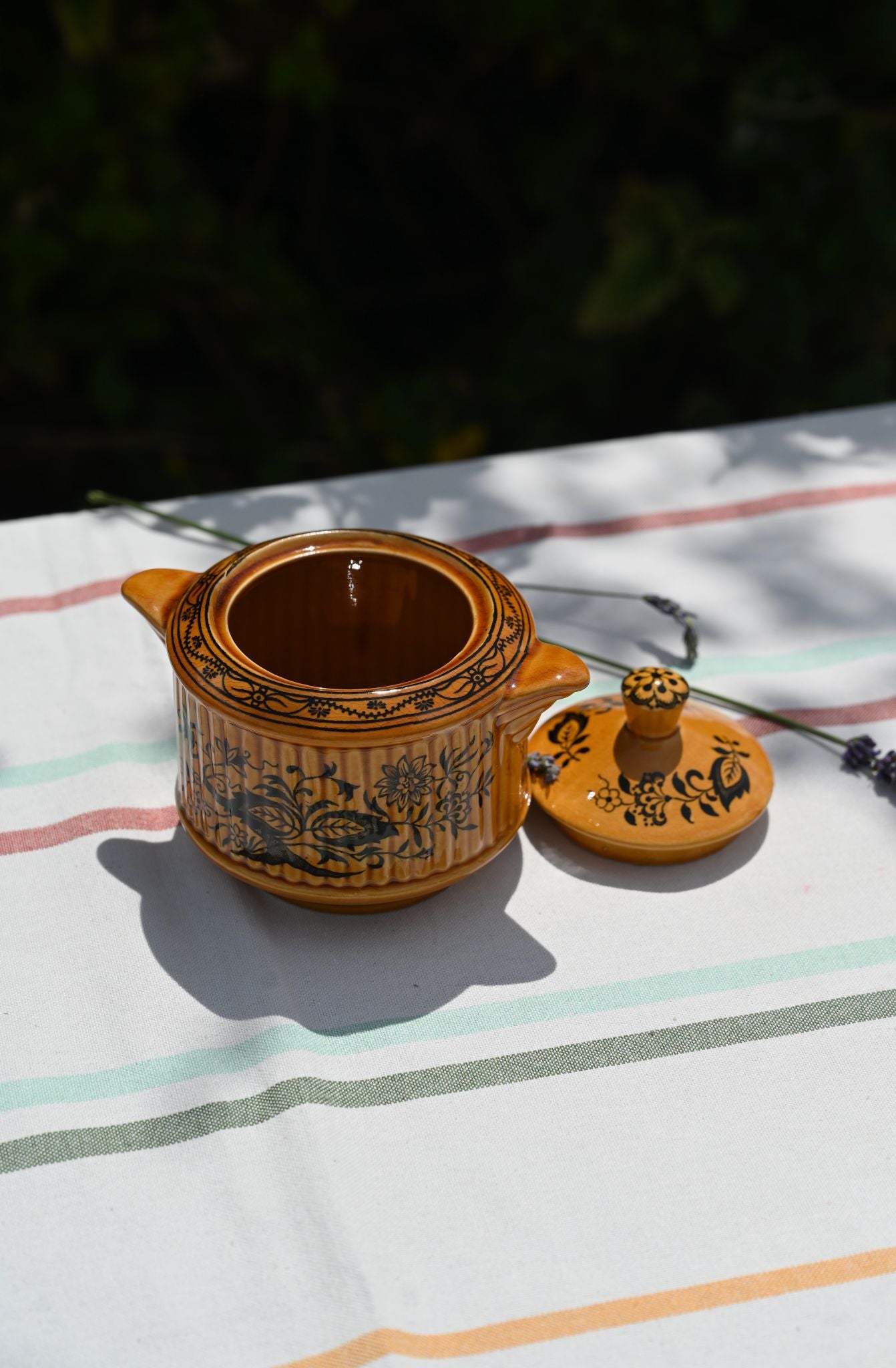 Vintage Mustard Yellow Floral Sugar Pot