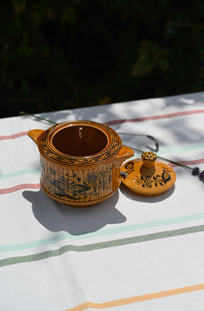 Vintage Mustard Yellow Floral Sugar Pot