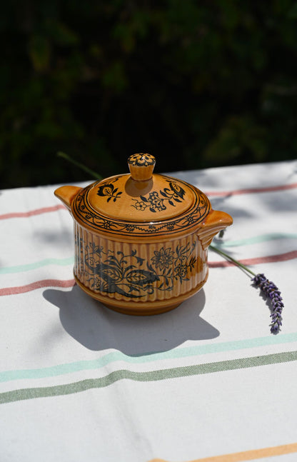Vintage Mustard Yellow Floral Sugar Pot