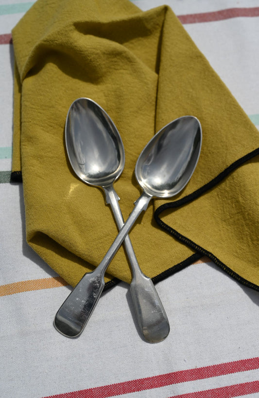 S/2 Silver Oval Spoons - Nevada Silver fleur de li