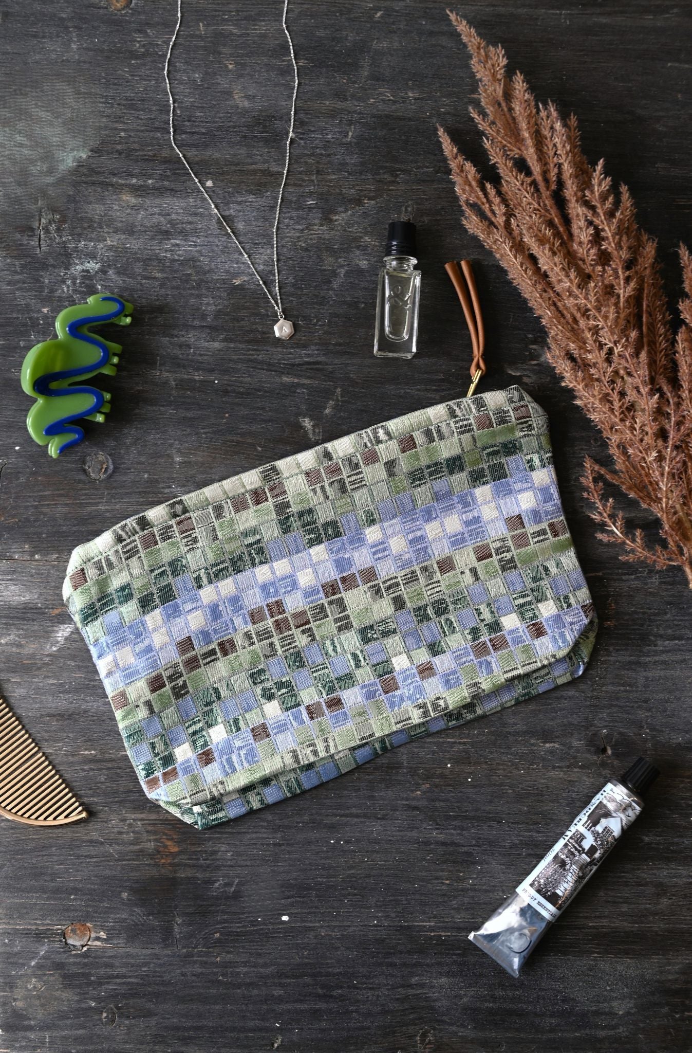 Large Green and Blue Miniature Tile Pouch