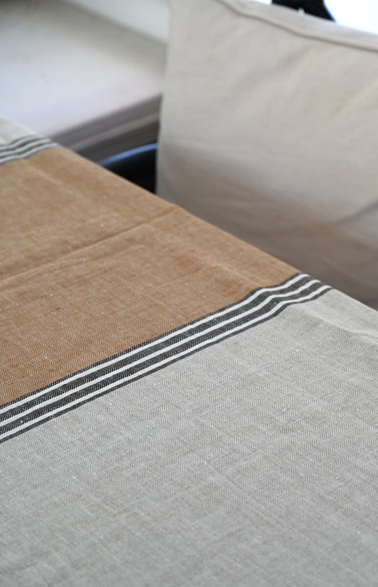 Mustard Stripe Linen Tablecloth