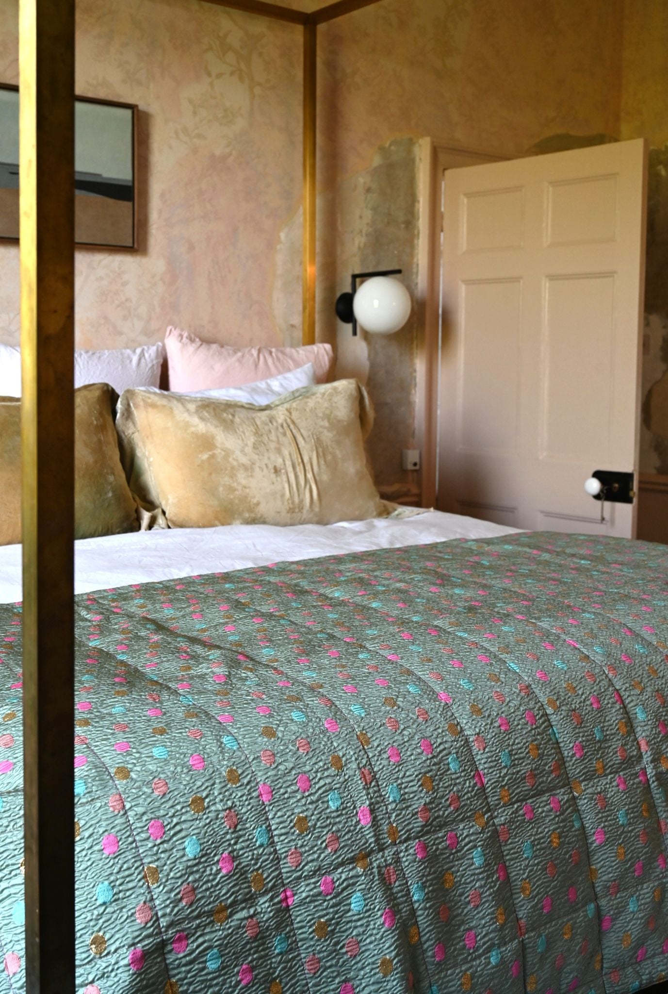 Sage Green Polka Dot Bed Quilt