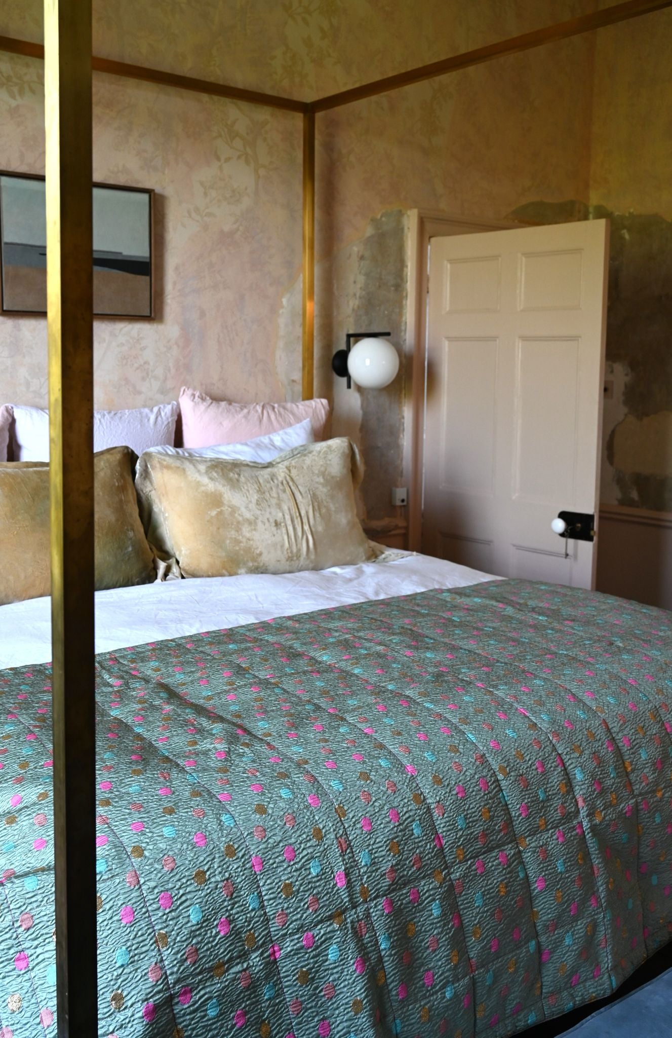 Sage Green Polka Dot Bed Quilt
