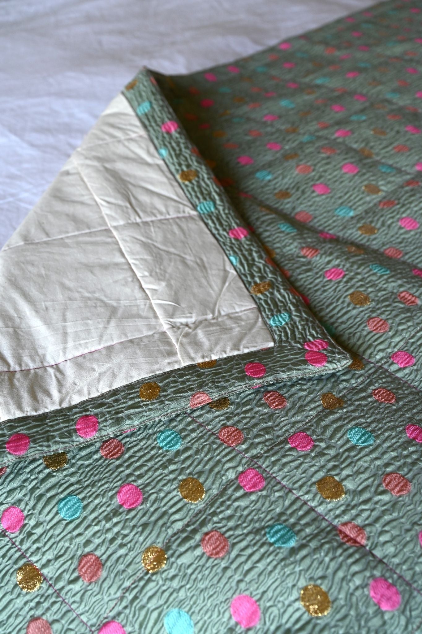 Sage Green Polka Dot Bed Quilt