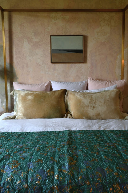 Teal and Gold Metallic Floral Dagny Limited Edition Bed Throw
