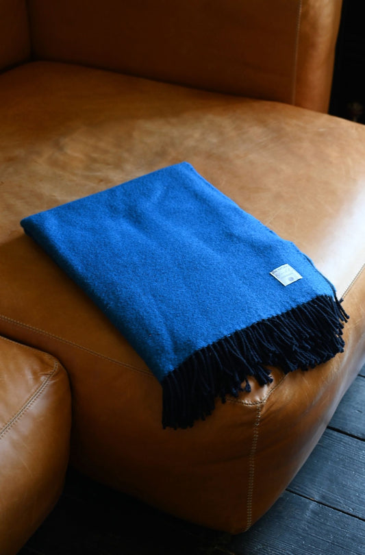 Cobalt Blue Pure Merino and Lambswool Throw