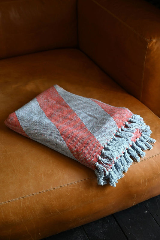 Amber and Blue Diagonal Striped Throw