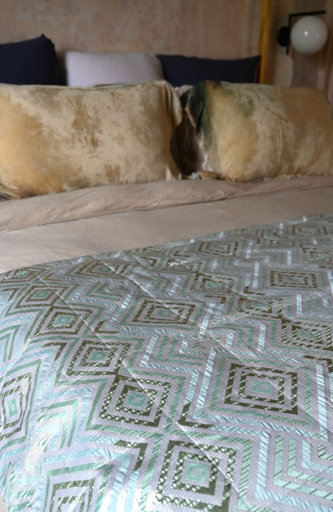 Teal Diamond Metallic Bed Quilt