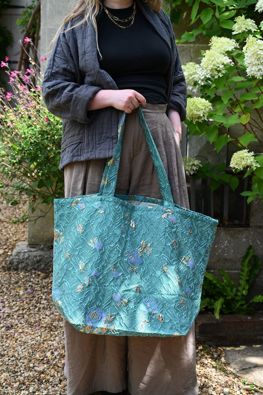 Large Teal and Copper Splash Floral Tote