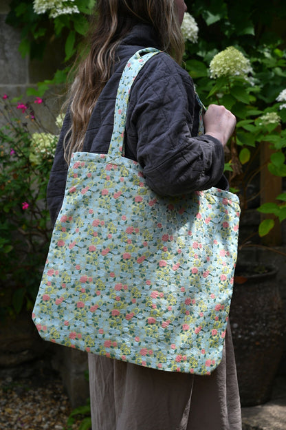 Green and Blue Ditsy Floral Tote Bag