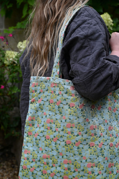 Green and Blue Ditsy Floral Tote Bag