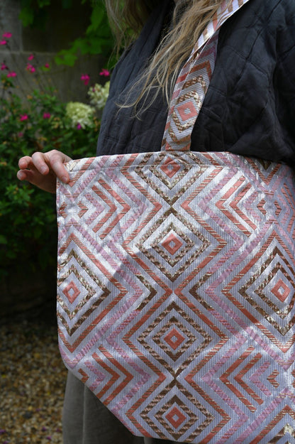 Large Pink Diamond Metallic Tote Bag