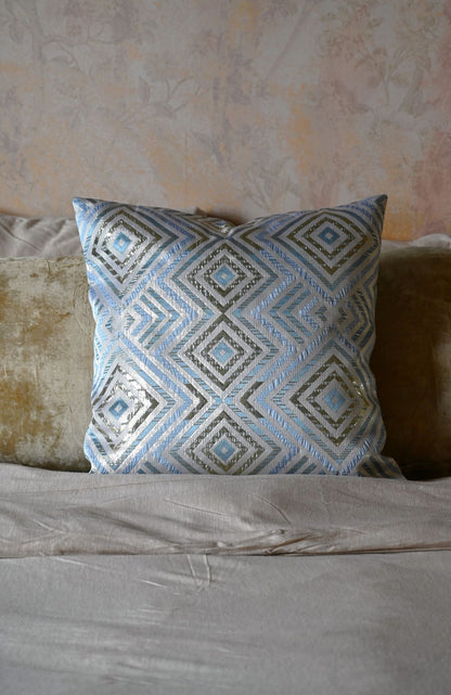 Shimmering Blue Diamond Pattern Cushion Collection (Art Deco Style)
