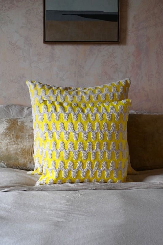 Yellow and White Tufted Zigzag Cushion Collection