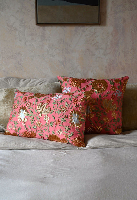 Coral and Peach Champagne Floral Cushion Collection