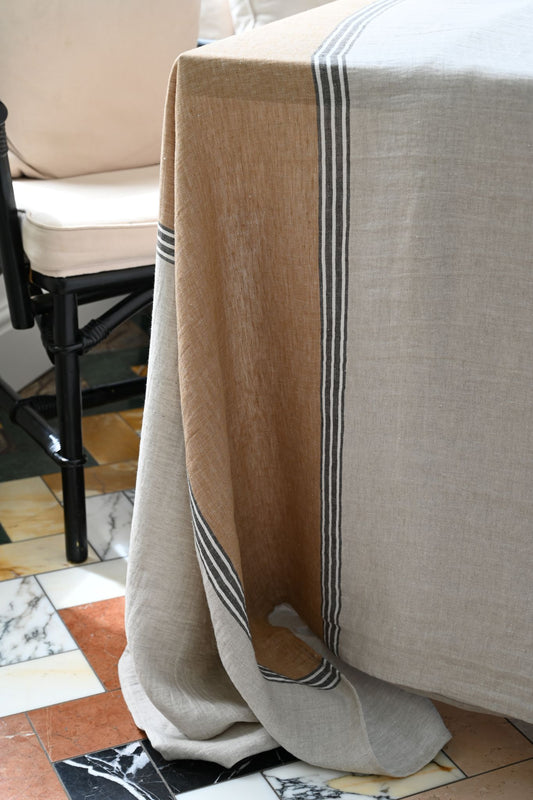 Mustard Stripe Linen Tablecloth