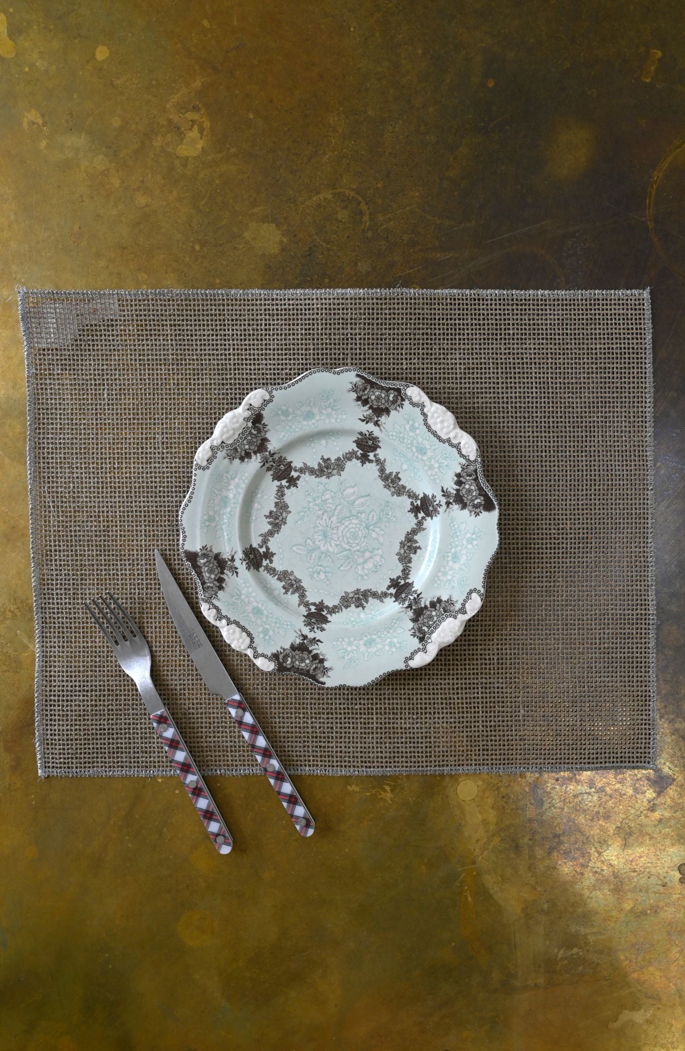 Metallic Border Crosshatch Linen Placemats