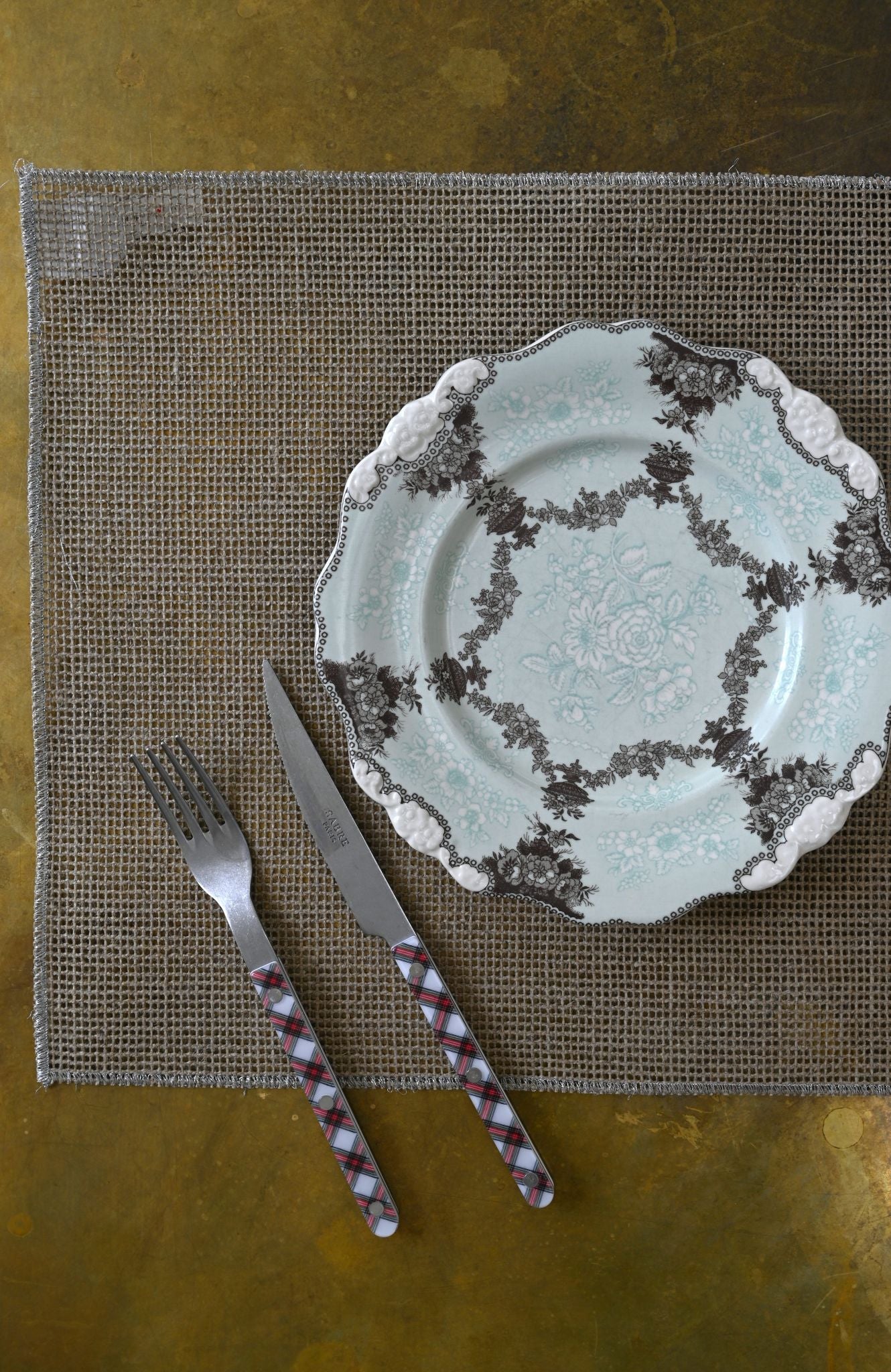Metallic Border Crosshatch Linen Placemats