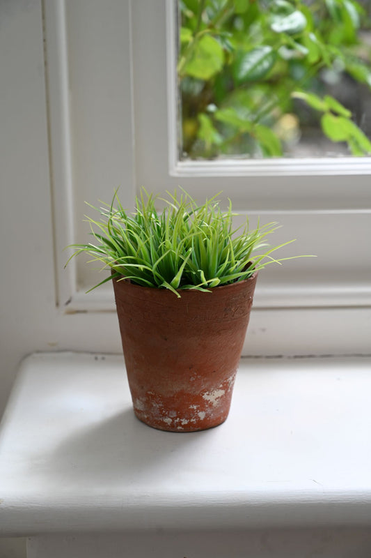 Tiny Faux Ornamental Grass Potted Plant
