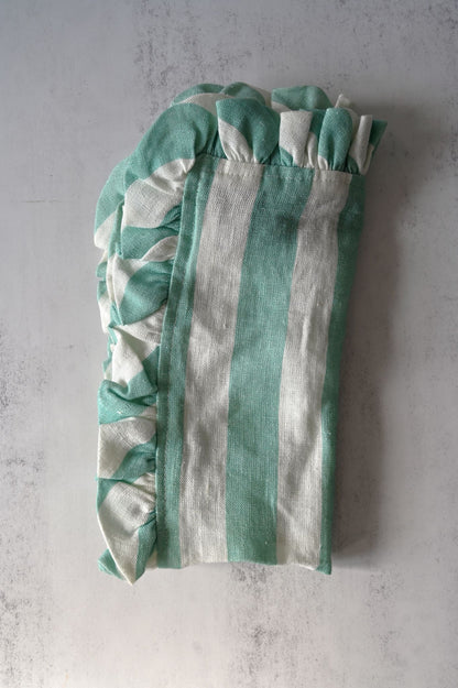 Green Striped Linen Ruffle Edge Napkin