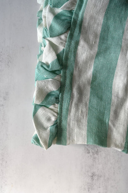 Green Striped Linen Ruffle Edge Napkin
