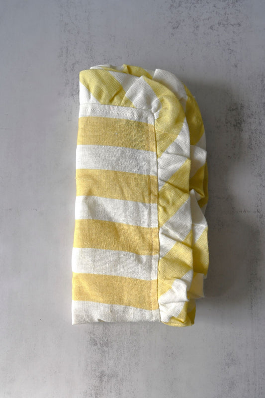 Yellow Striped Linen Ruffle Edge Napkin