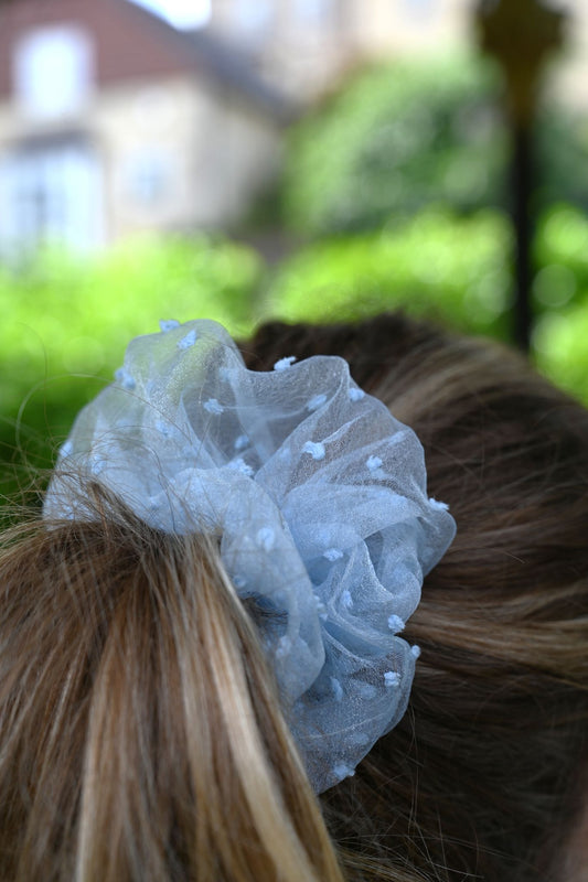 Blue Dotty Tulle Handmade Ballerina Scrunchie