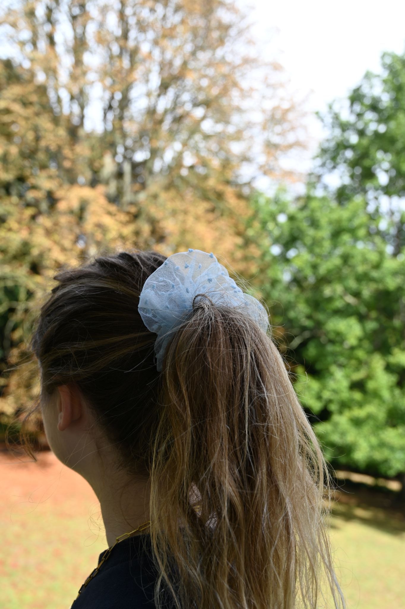 Blue Dotty Tulle Handmade Ballerina Scrunchie