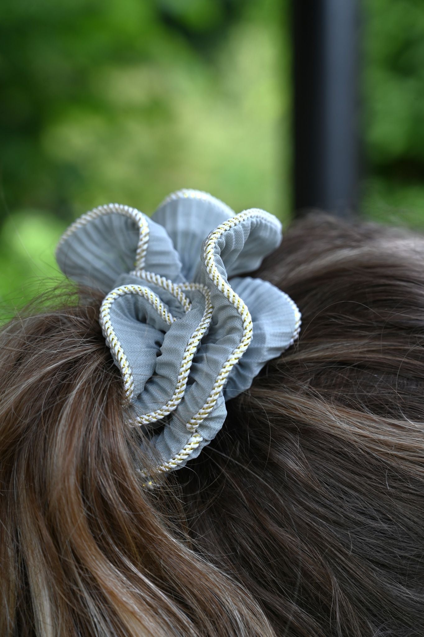 Pale Blue Border Handmade Ballerina Scrunchie