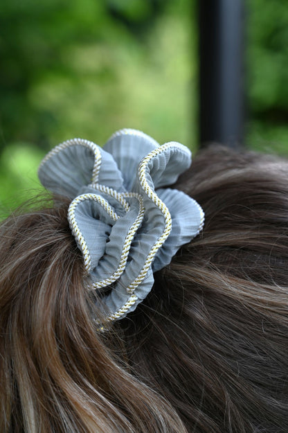 Pale Blue Border Handmade Ballerina Scrunchie