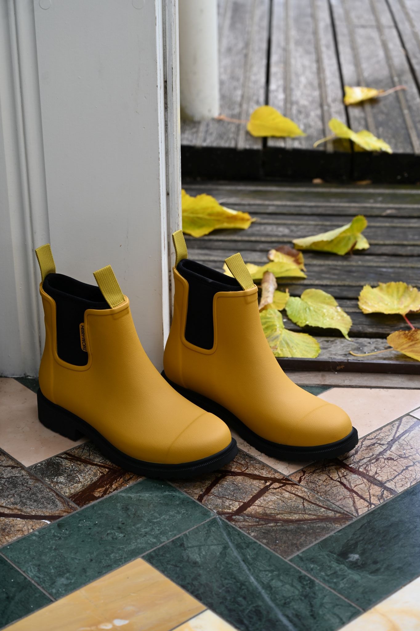 Merry People Bobbi Boot in Mustard Yellow & Black