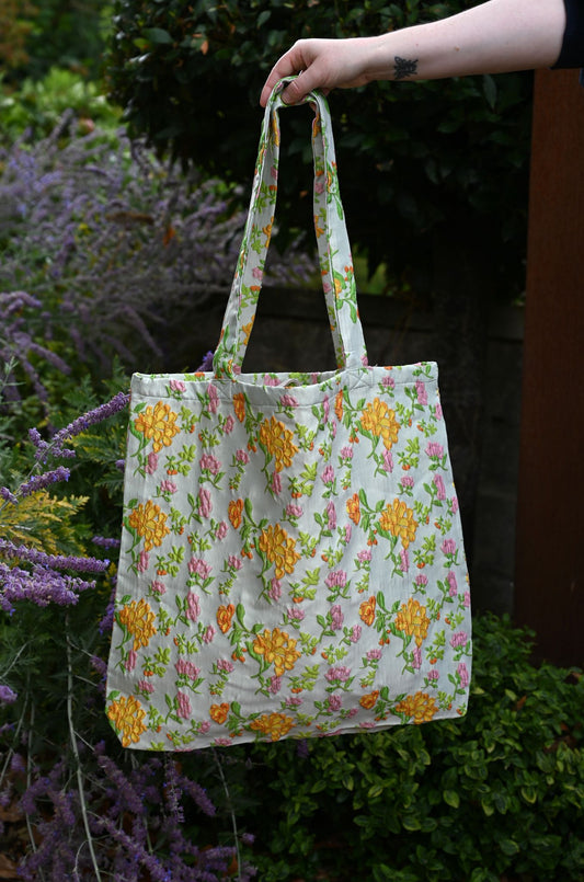 Yellow and Mint Ditsy Floral Tote Bag