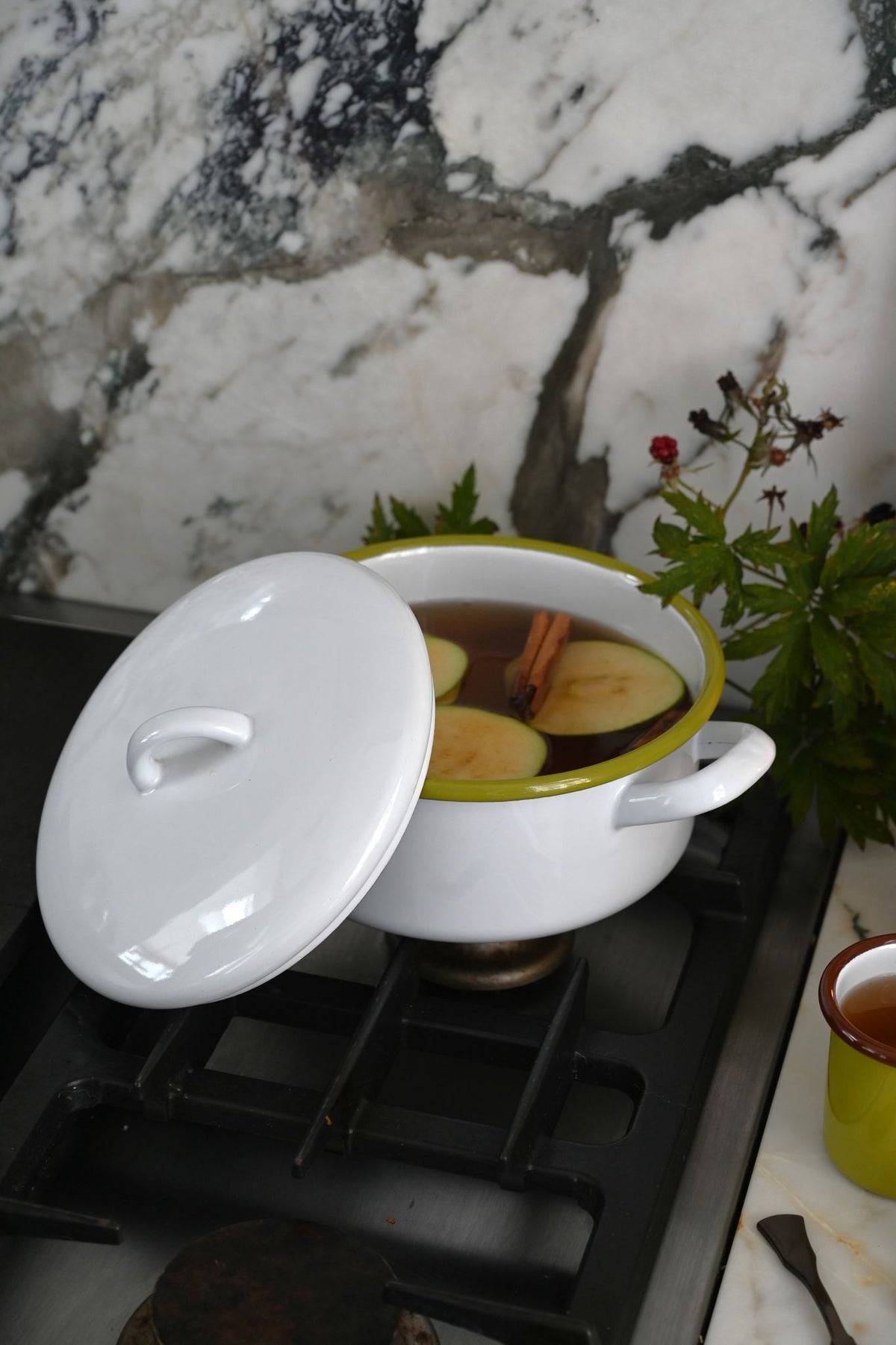 Handcrafted White Enamel Cooking Pot with Green Rim | 2L – Always ...