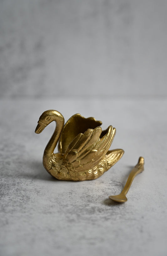 Salzkeller Schwan aus Messing mit Löffel 