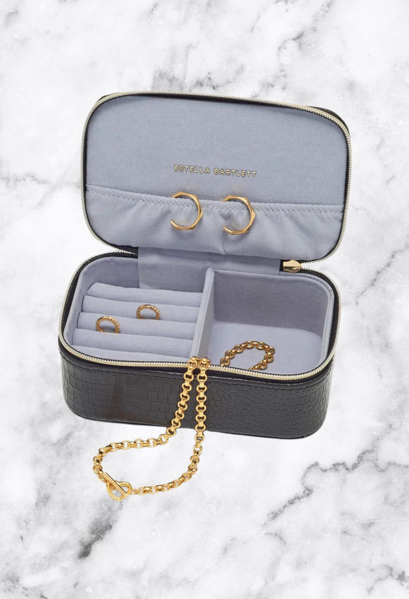 Small Black Croc Jewellery Case
