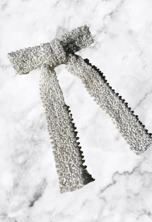 White Embellished Hair Bow Clip