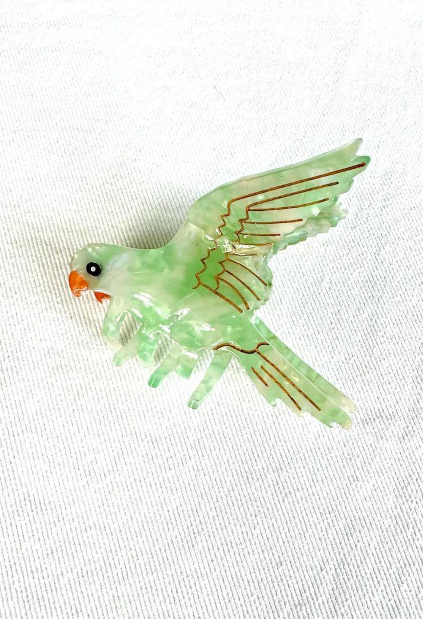 Hand Painted Green Parrot Hair Claw