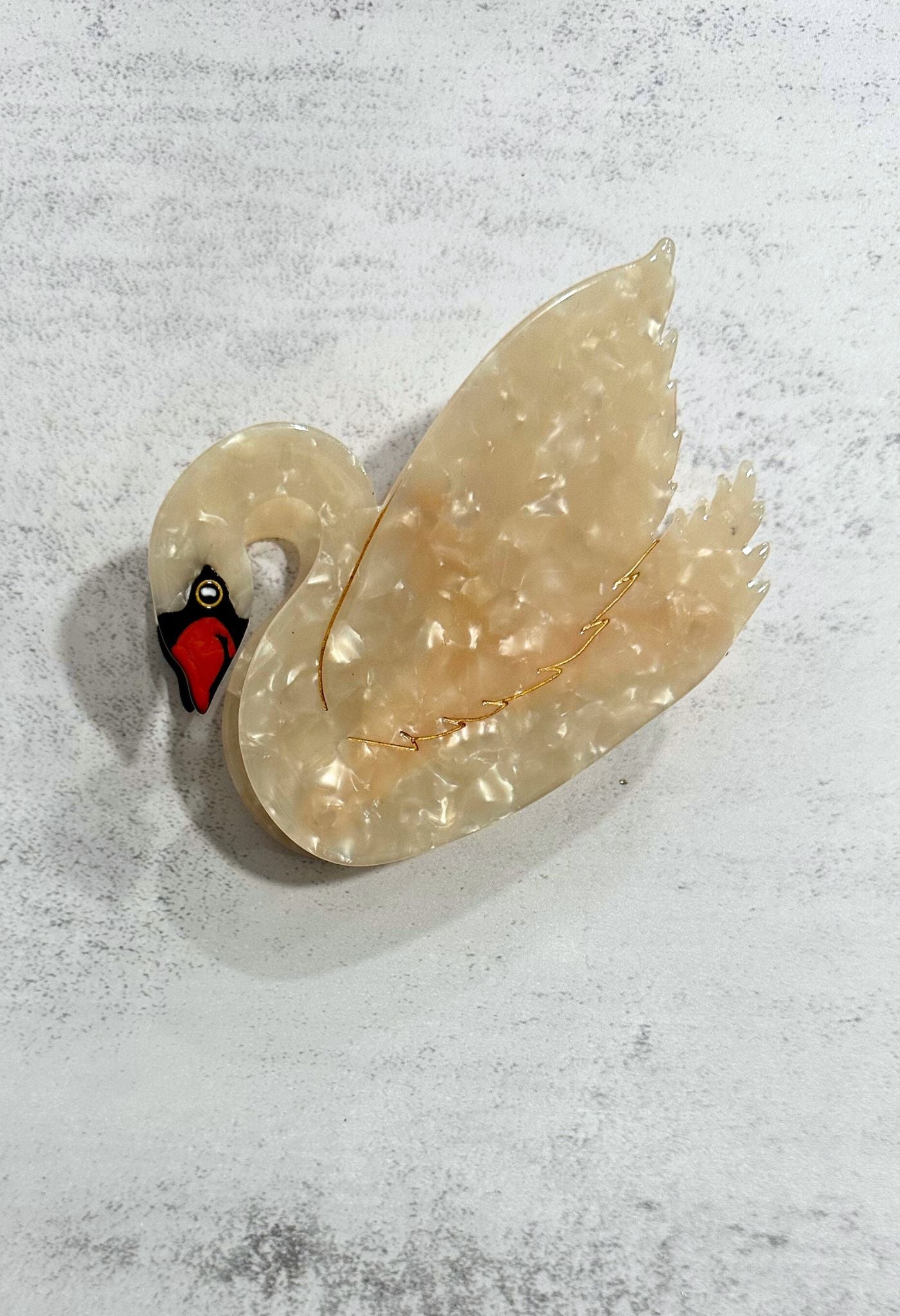 Hand Painted White Swan Hair Claw