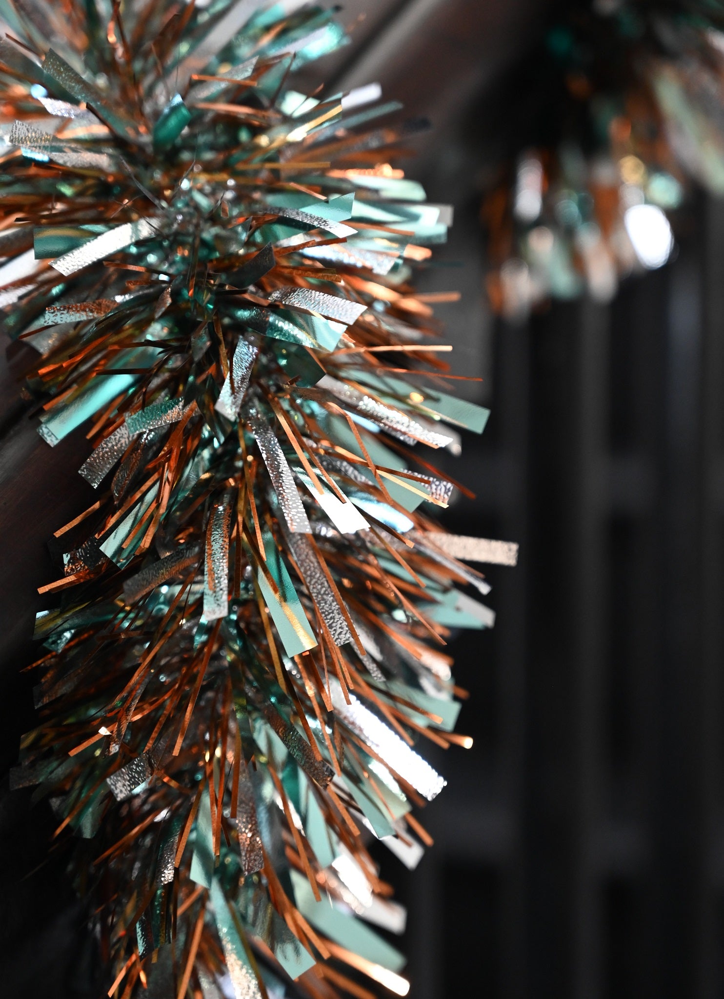 Chunky Teal & Copper Tinsel