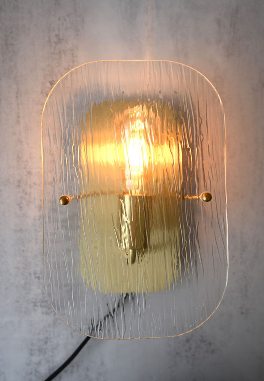 Applique murale en laiton et verre ondulé