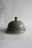 Gold-Topped Sea Green Lidded Butter Dish