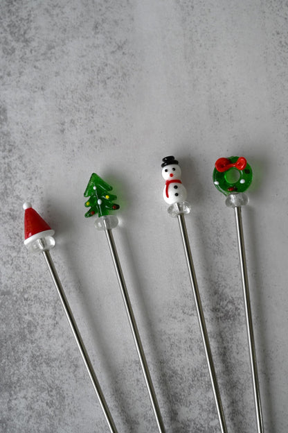 Set mit vier weihnachtlichen Cocktailrührern 