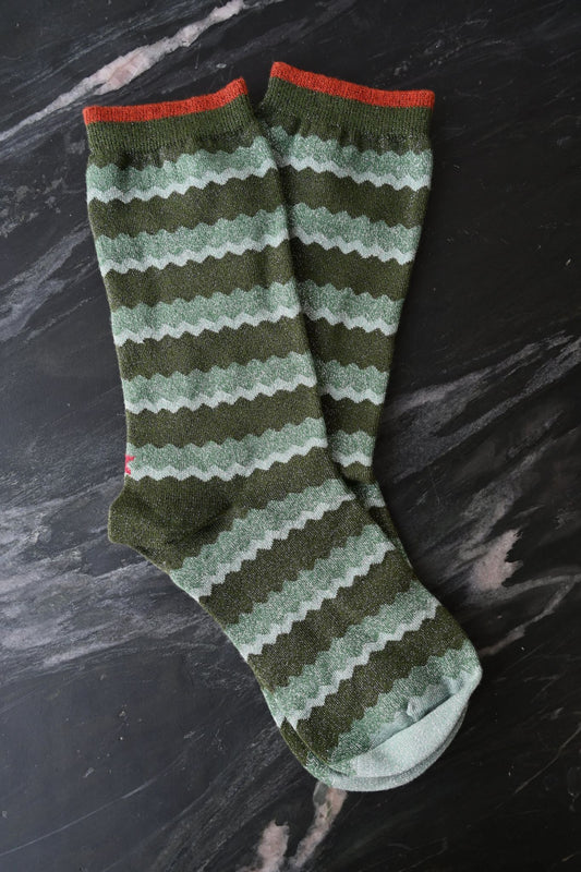 Glittery Zigzag Socks Green